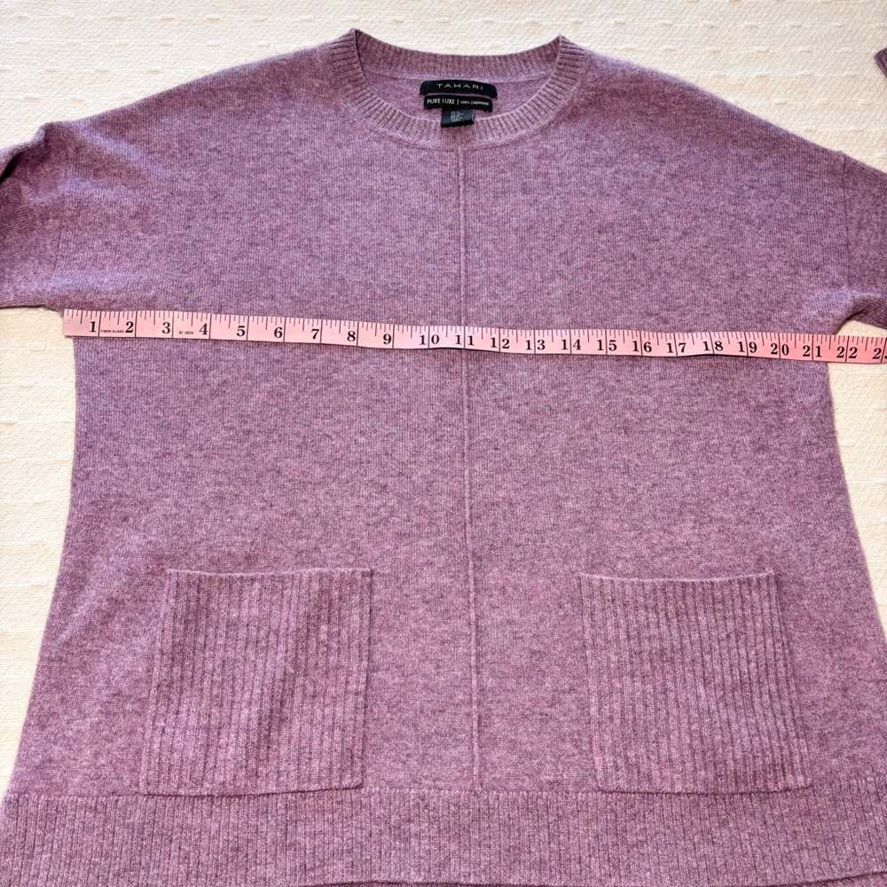 TAHARI Pure Luxe Cashmere Crew Neck Sweater Mauve Purple Size M - Picture 6 of 12